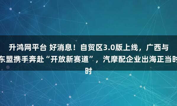 升鸿网平台 好消息！自贸区3.0版上线，广西与东盟携手奔赴“开放新赛道”，汽摩配企业出海正当时